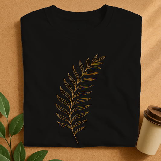 Elegant Curved Fern Frond Line Art T-Shirt