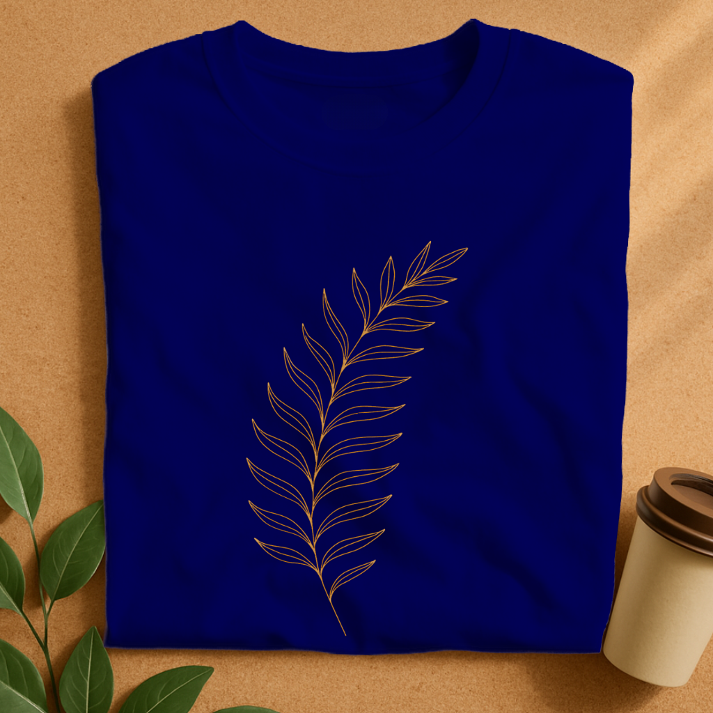Elegant Curved Fern Frond Line Art T-Shirt