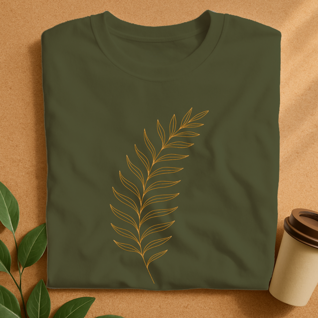 Elegant Curved Fern Frond Line Art T-Shirt