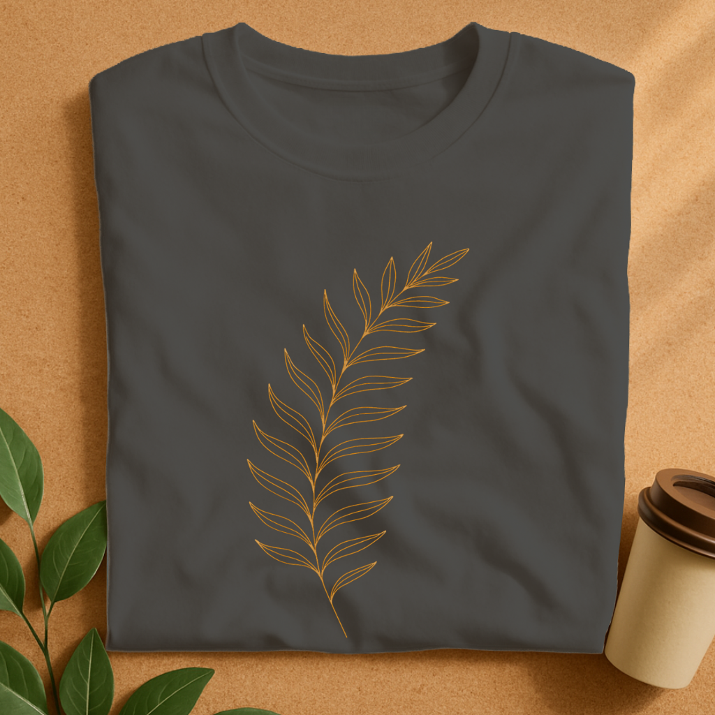 Elegant Curved Fern Frond Line Art T-Shirt