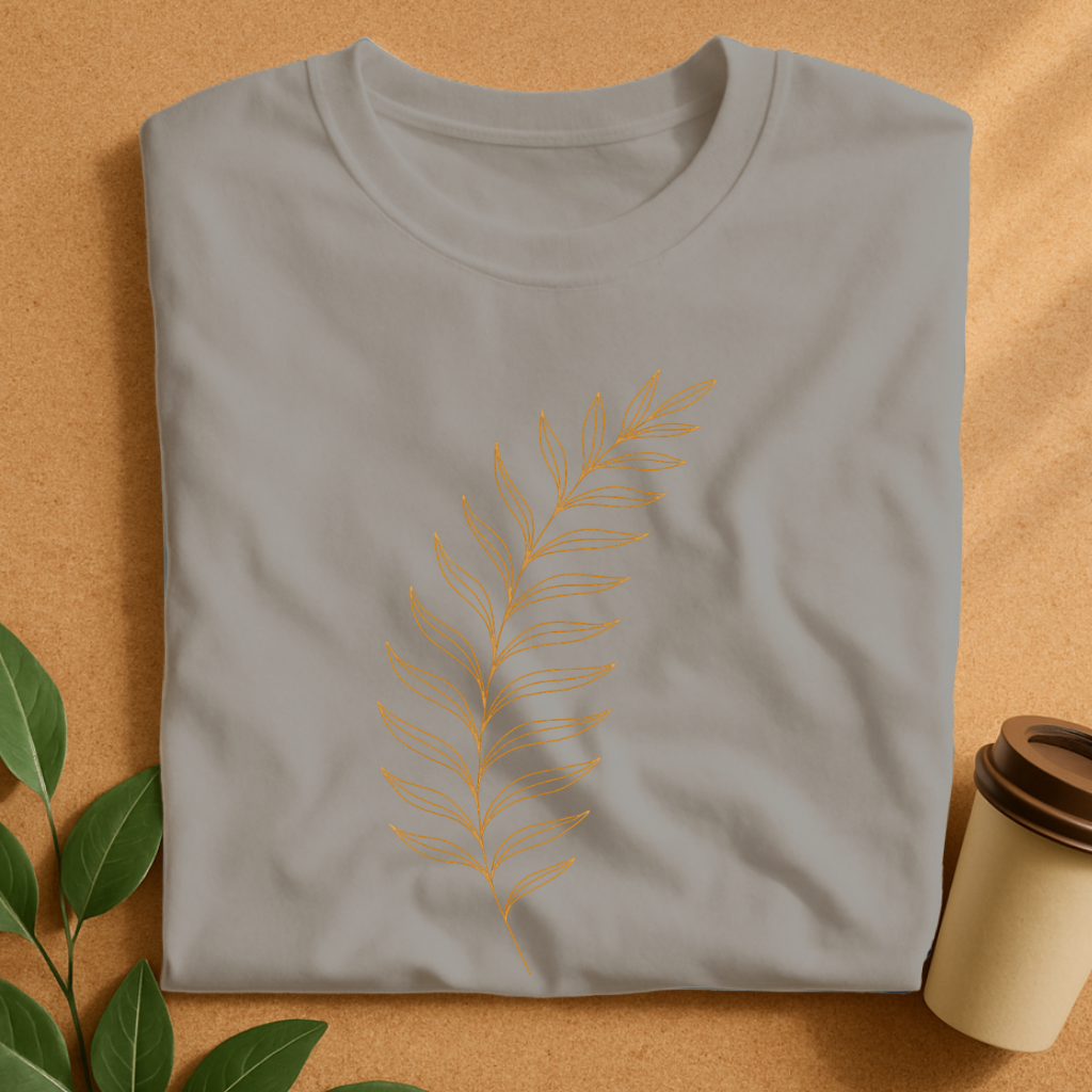 Elegant Curved Fern Frond Line Art T-Shirt