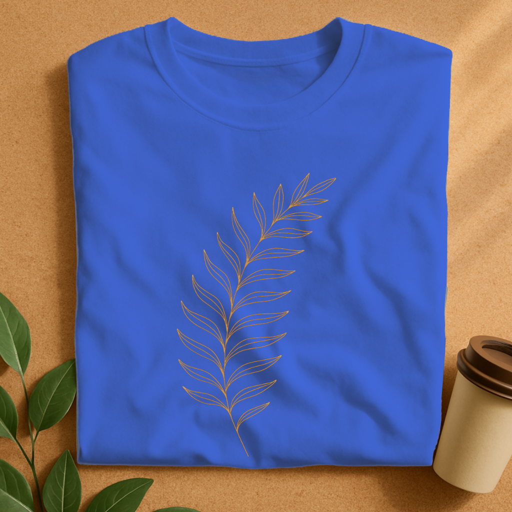 Elegant Curved Fern Frond Line Art T-Shirt