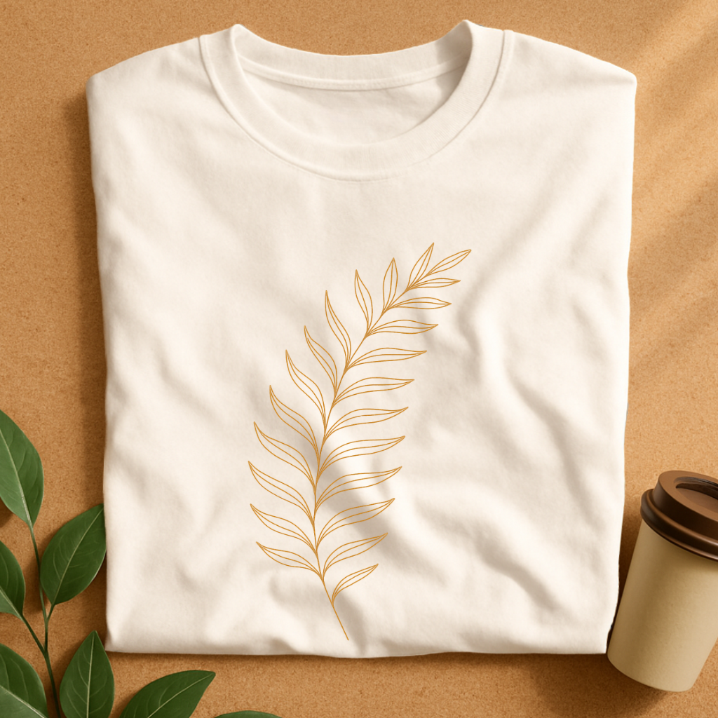 Elegant Curved Fern Frond Line Art T-Shirt