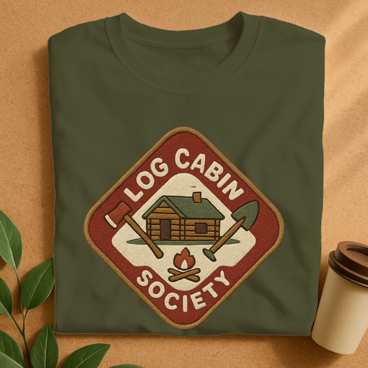 Log Cabin Society – Vintage Patch with Axe & Campfire T-Shirt