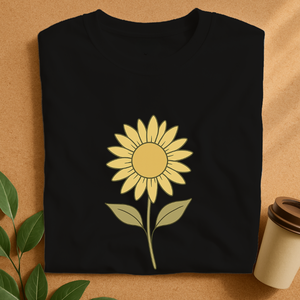Minimalist Upward Sunflower Line Art T-Shirt