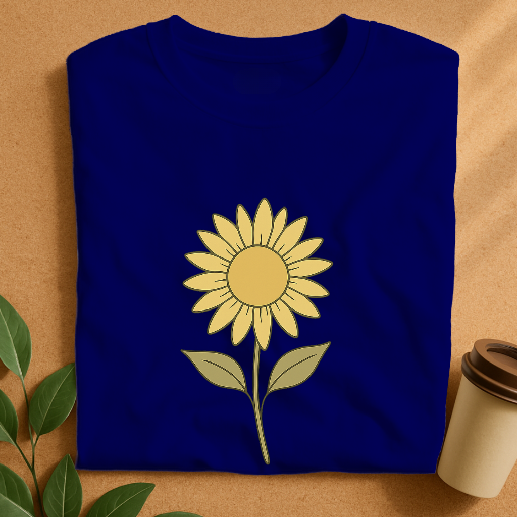 Minimalist Upward Sunflower Line Art T-Shirt