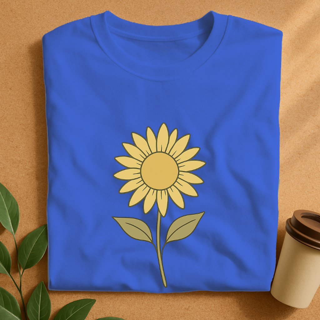 Minimalist Upward Sunflower Line Art T-Shirt