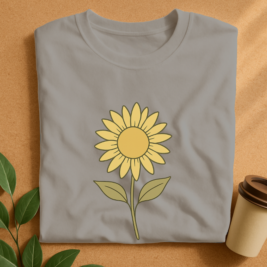Minimalist Upward Sunflower Line Art T-Shirt