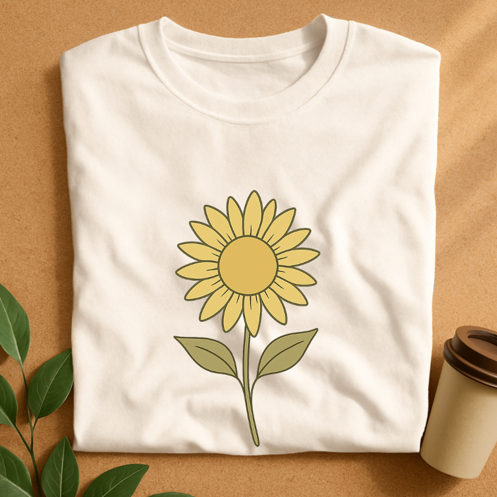 Minimalist Upward Sunflower Line Art T-Shirt