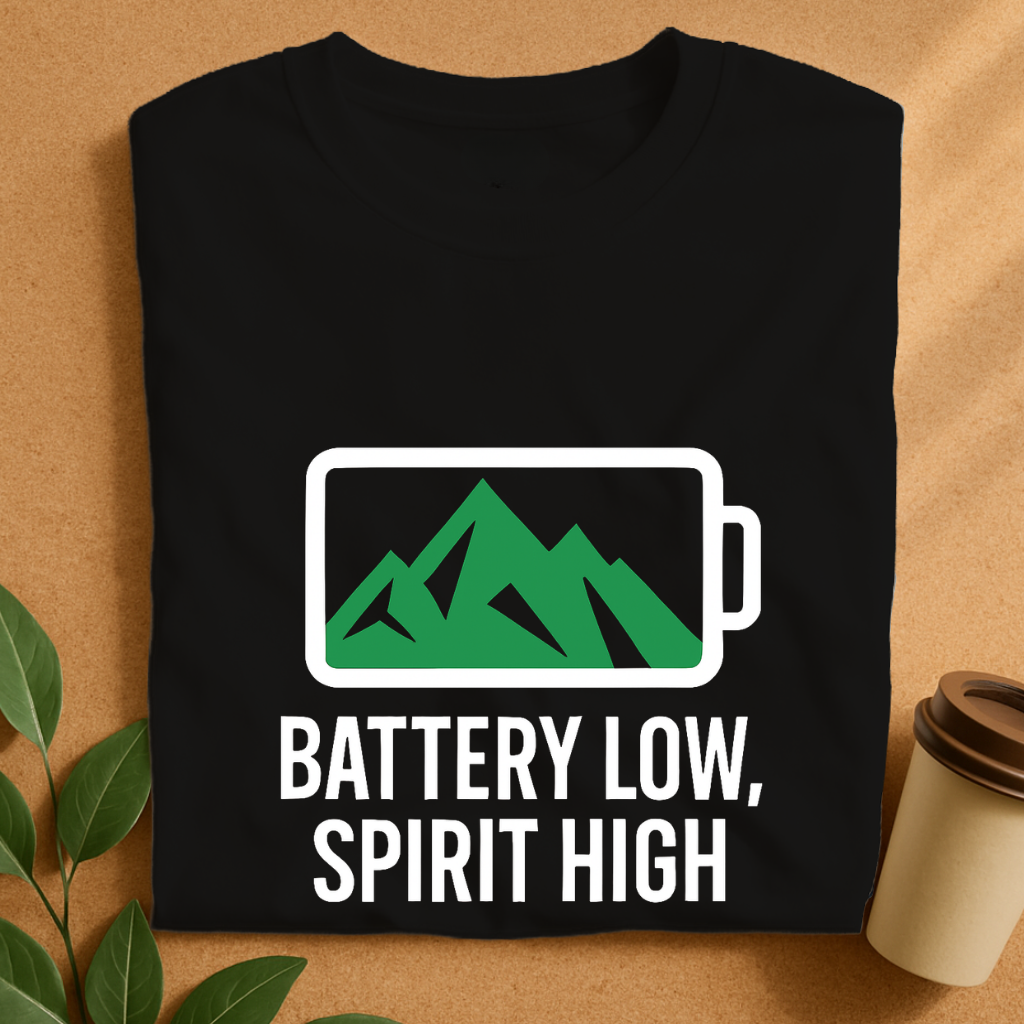 Mountain Charge – Battery Low, Spirit High T-Shirt