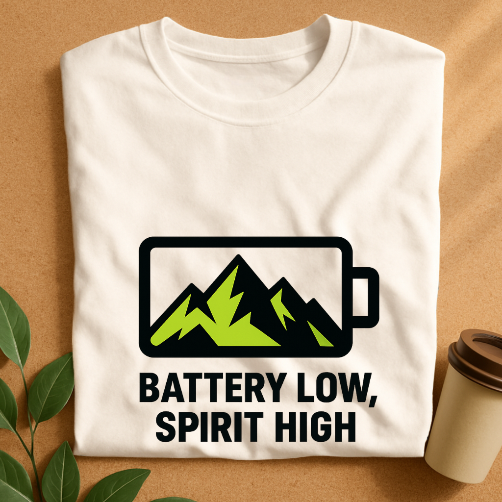 Mountain Charge – Battery Low, Spirit High T-Shirt