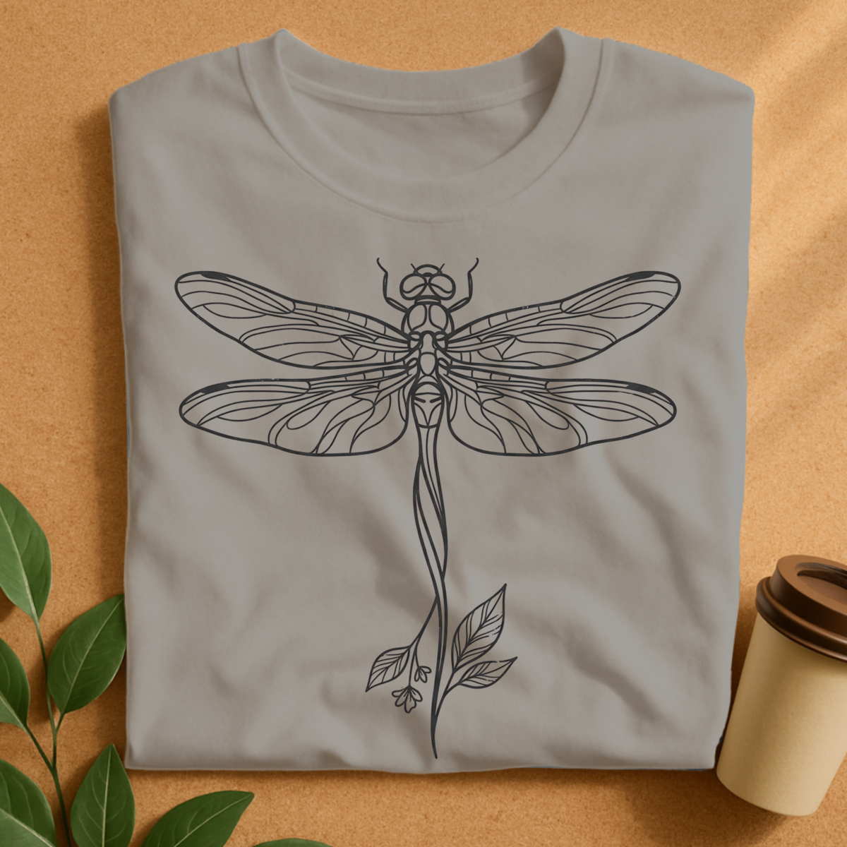 Botanical Dragonfly Line Art T-Shirt