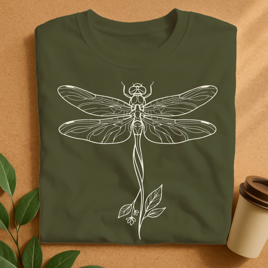 Botanical Dragonfly Line Art T-Shirt