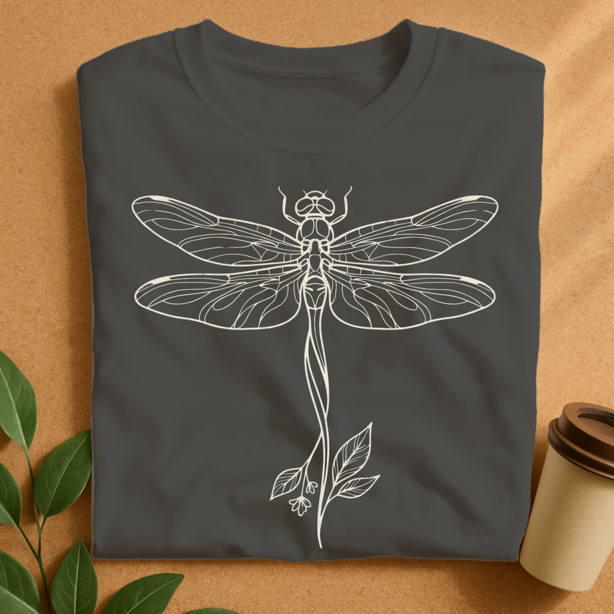 Botanical Dragonfly Line Art T-Shirt