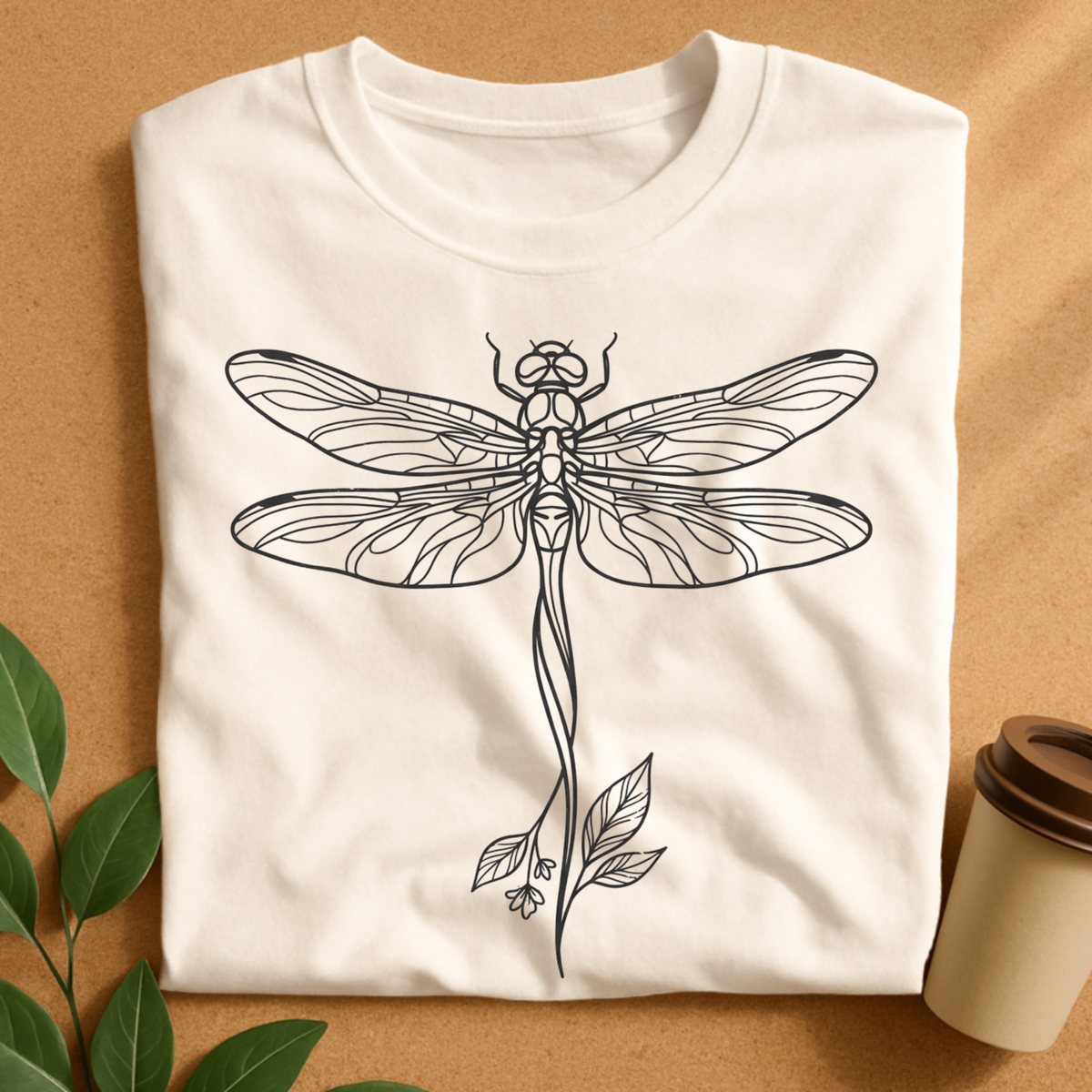 Botanical Dragonfly Line Art T-Shirt