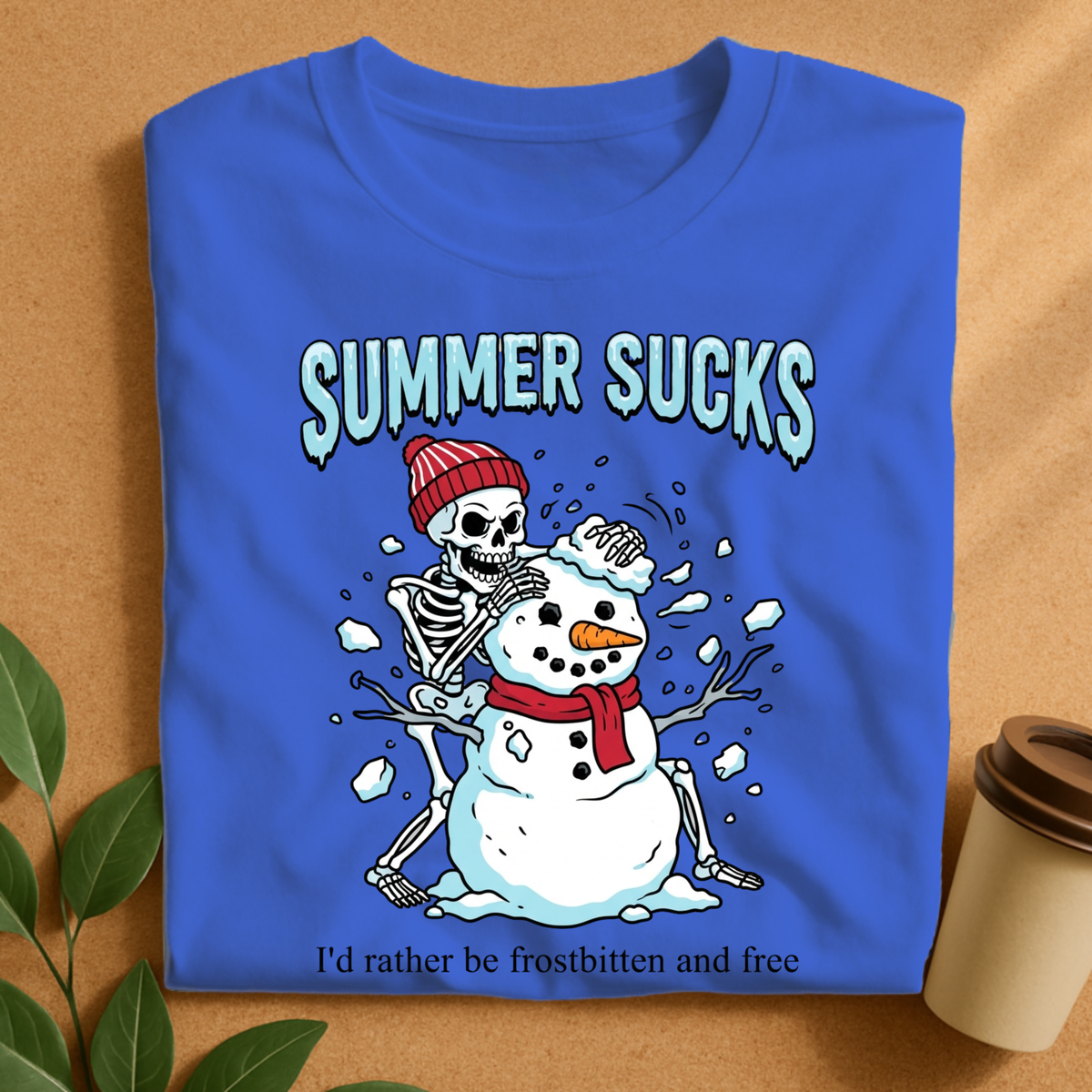 Summer Sucks Frostbitten Skeleton Snowman T-Shirt