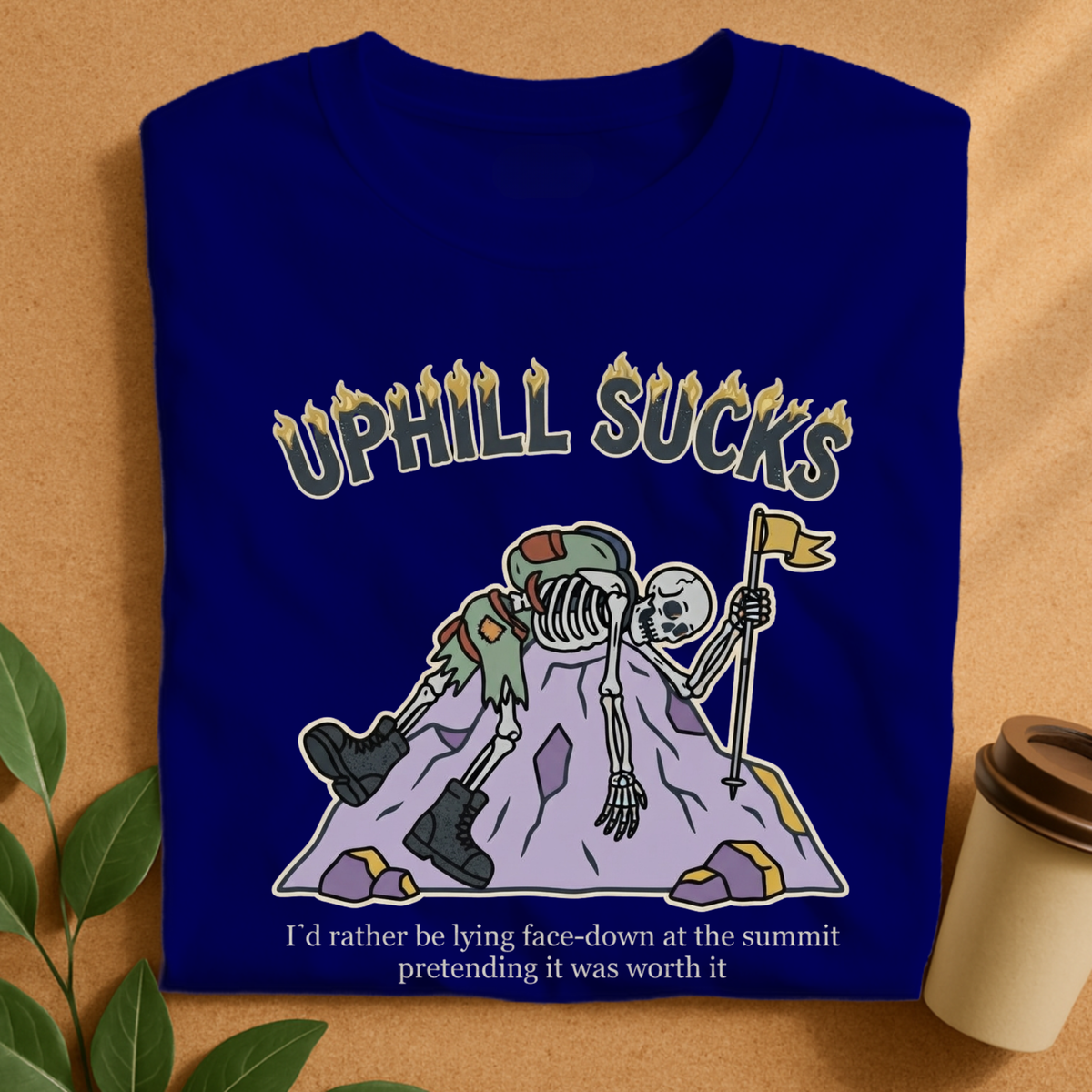 Uphill Sucks Hiking Skeleton T-Shirt