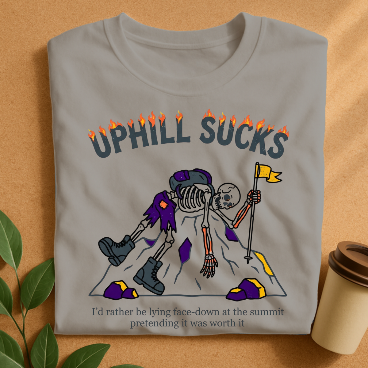 Uphill Sucks Hiking Skeleton T-Shirt