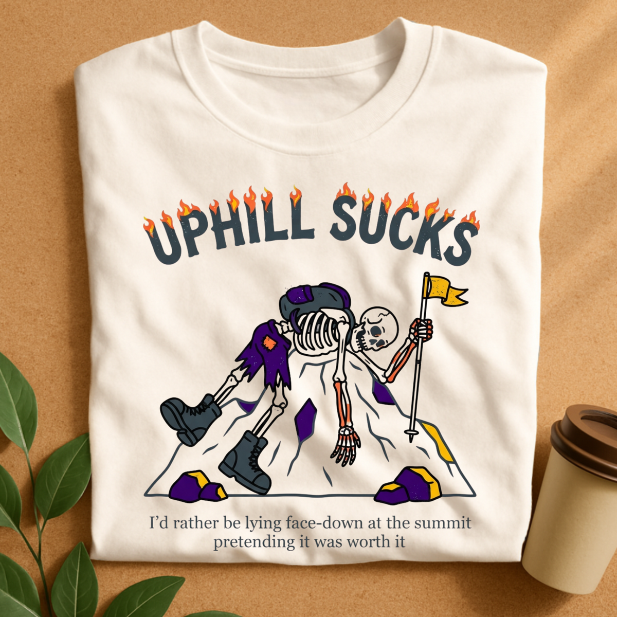 Uphill Sucks Hiking Skeleton T-Shirt